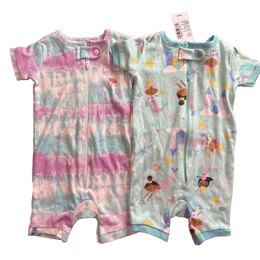 The Children's Place Mermaid Snug Fit Cotton 1 Piece Pajamas 0-3 Mos NWT 2-Pk